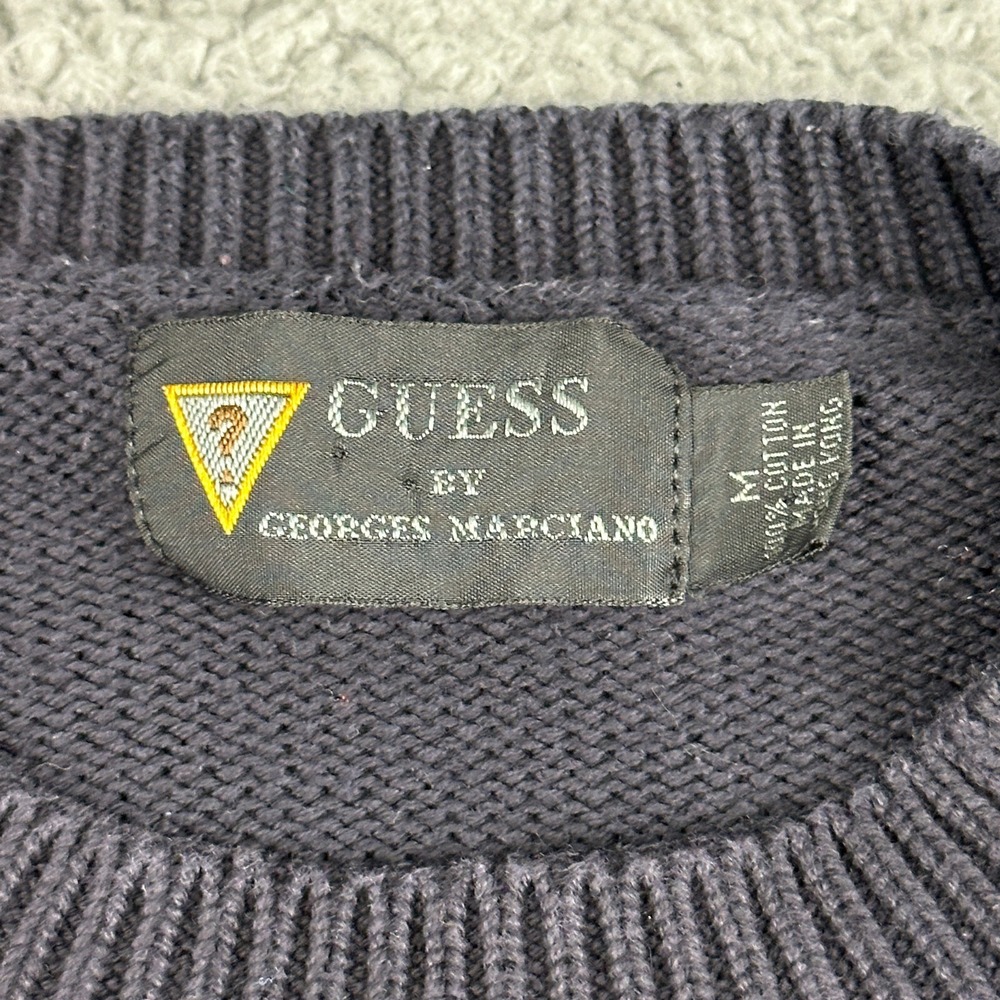 Vintage Guess Sweater Adult Medium Black Spell Out Flowers Embroidred 90s - Picture 2 of 6